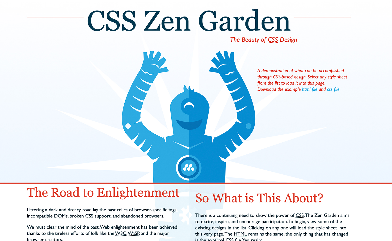A modernist image of a HTML page from CSS Zen Garden